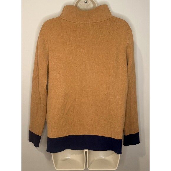 Avara Mock Neck Knit Sweater Top Tan with Navy Border Size M Medium EUC! - Picture 3 of 6